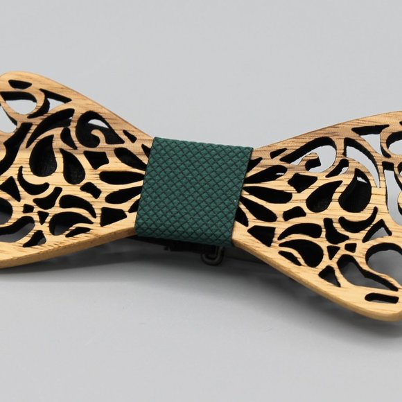 Mens bow tie neck wear adjustable green wood - Picture 3 of 7